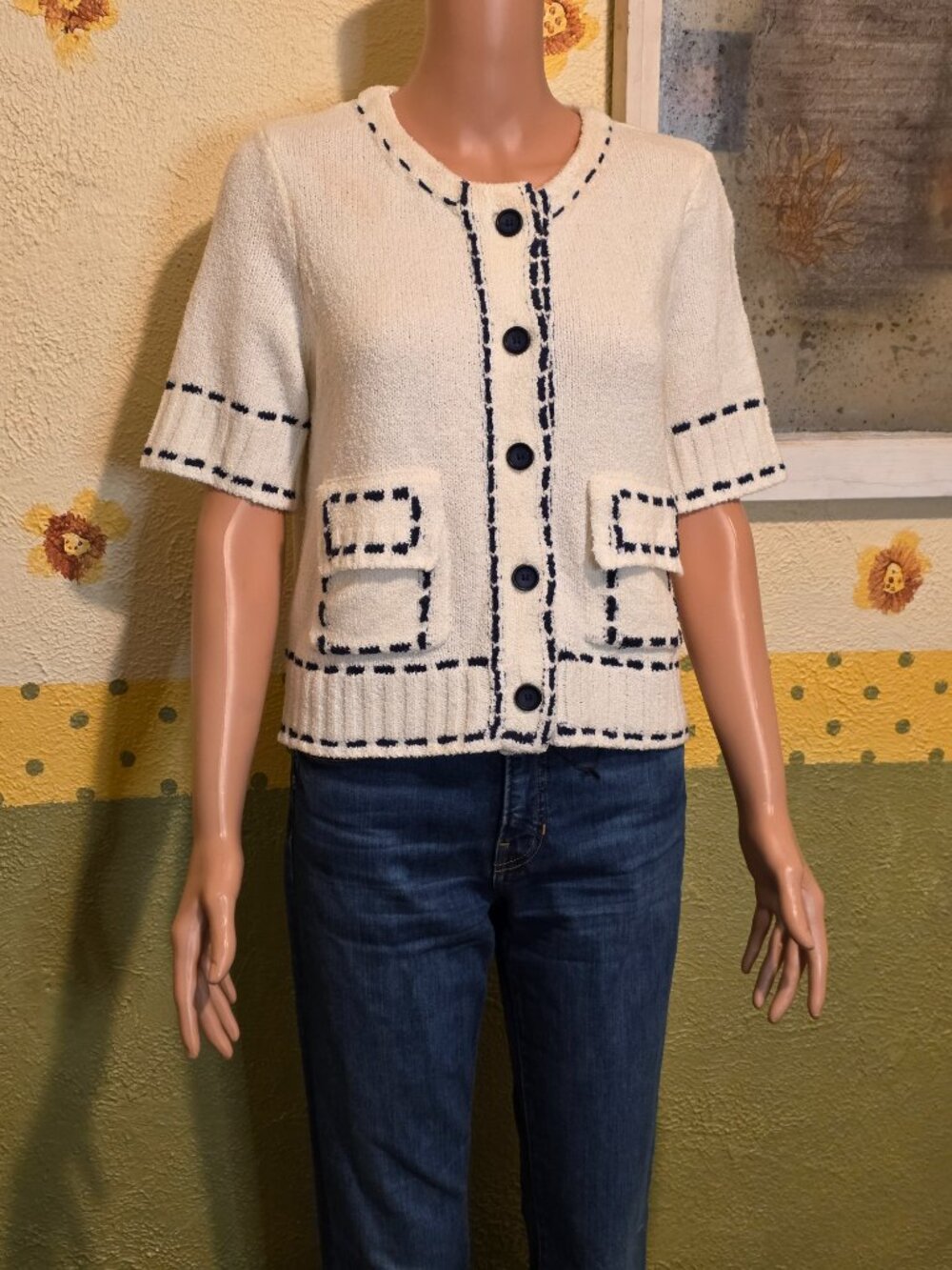 Jason Wu Stitch Detail Short Sleeve Sweater NWT Large Flawed Knit Top Ivory - Picture 2 of 13